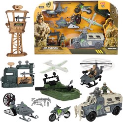 ALFAFOX Playset XL + lumière et son - Militaire - 6x véhicule + accessoires